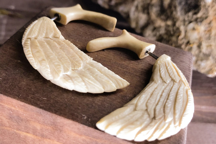Фальш - серьги «крылья» из рога оленя - Серьги