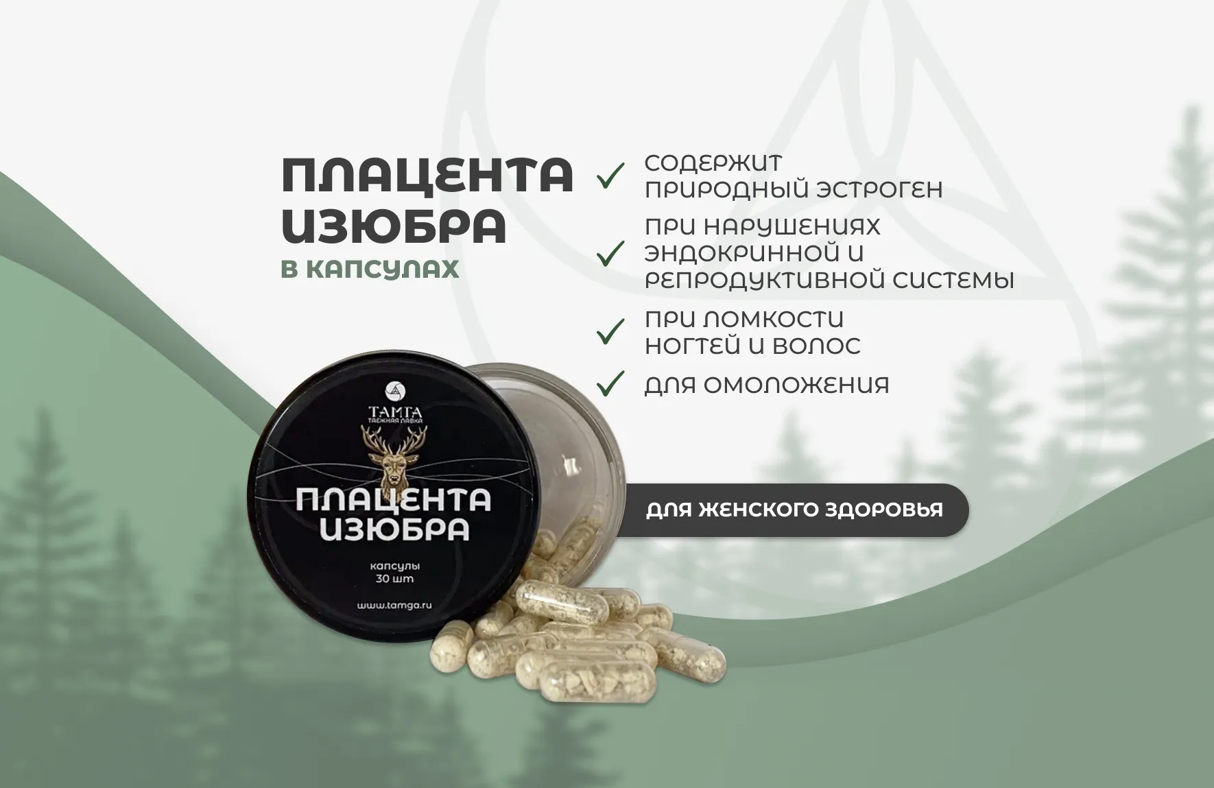 Плацента изюбра с экстрактом ромашки - капсулы | Таёжная лавка Тамга