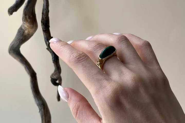 Кольцо «Царевна» из бронзы и малахита - Кольца
